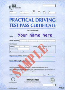 Practical driving test pass certificate